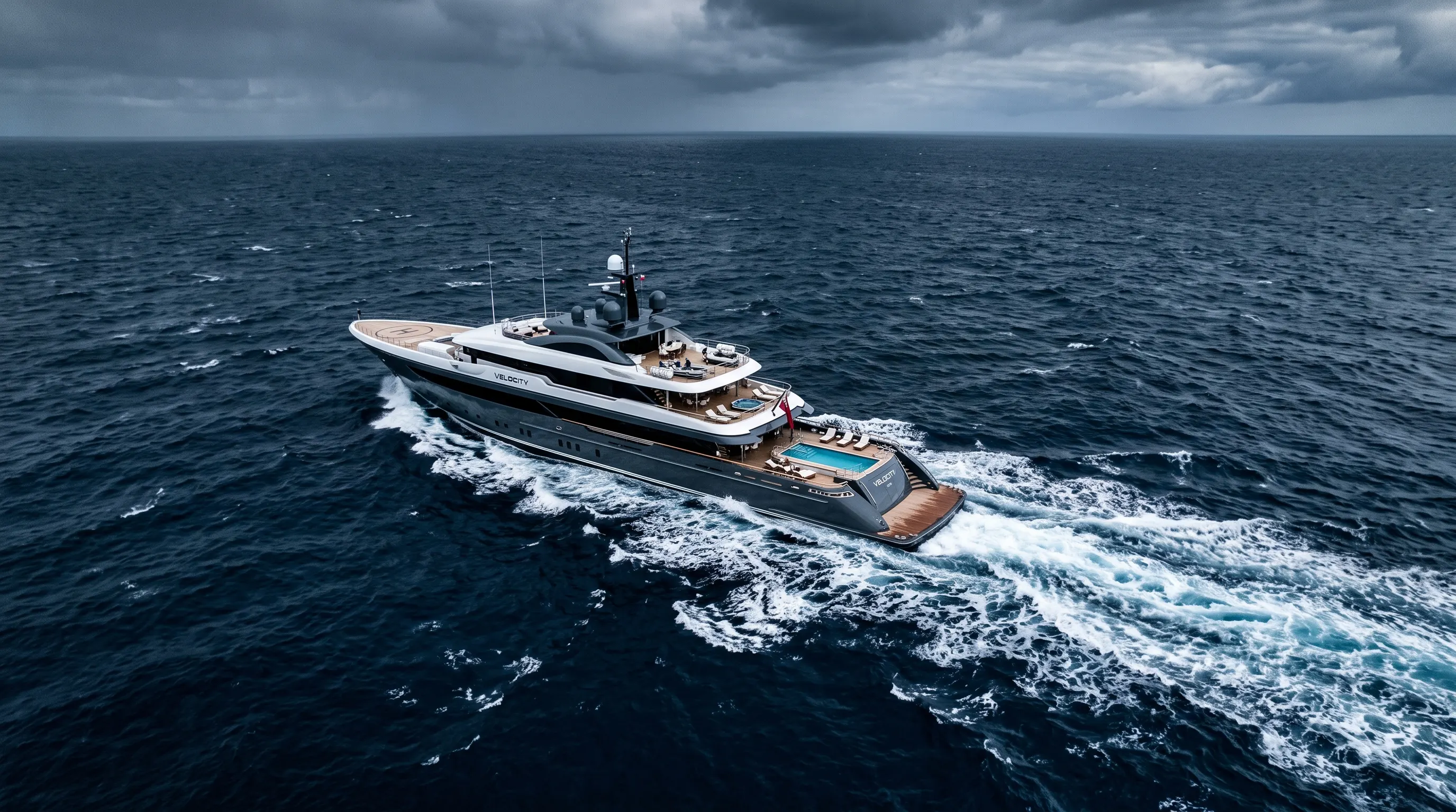 Luxury superyacht aerial view